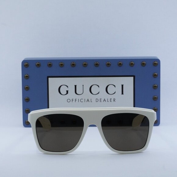 Final Price! Gucci GG1570S 003 Matte White/Brown Sunglasses - Picture 2 of 11